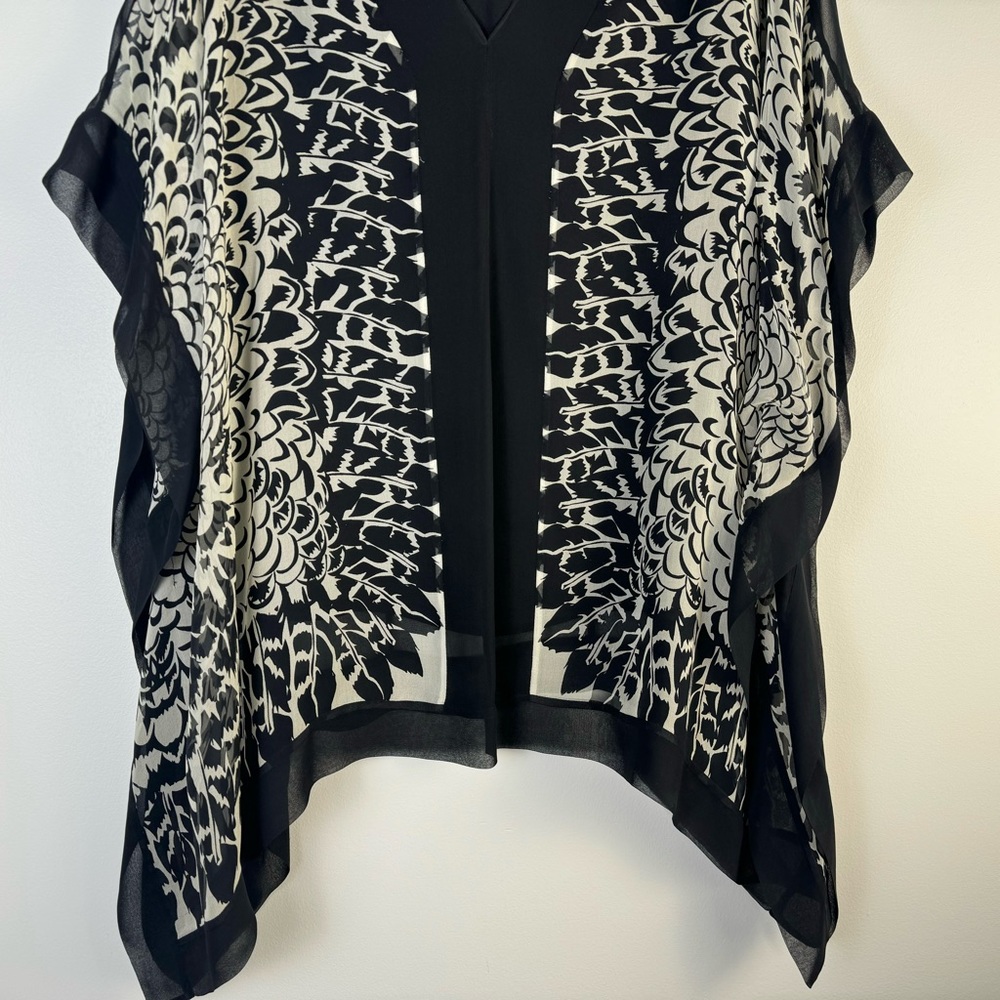 Harari Silk Poncho 1X Flowy Black White with Tank 2X Top Blouse Graphic Print - Picture 3 of 12